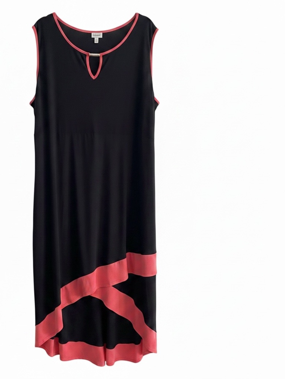 Black Sleeveless A-Line Dress with Coral Trim, plus size 4X